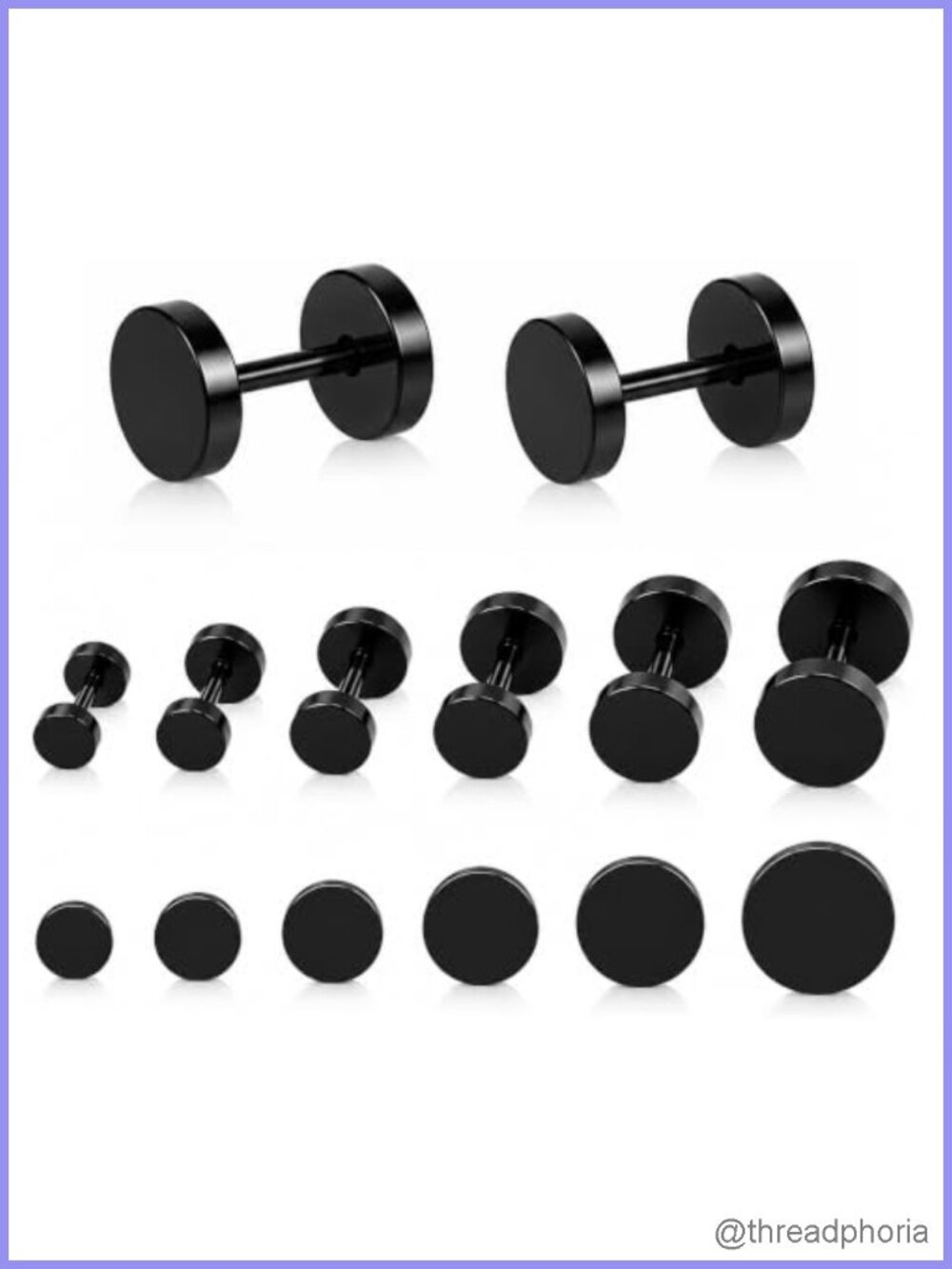 6 Pairs 18G Flat Stud Earrings Hypoallergenic 316L Stainless Steel